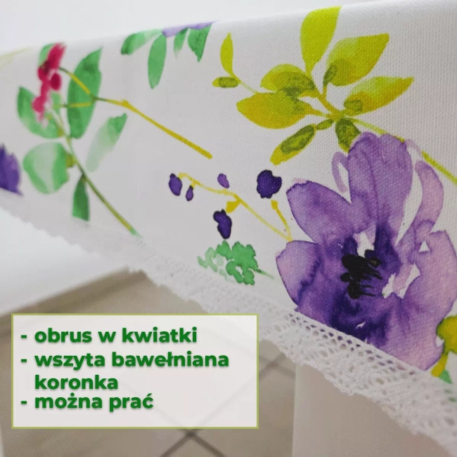 Obrus 140x80 w kwiaty z koronką - ostatnia sztuka wyprzedaż